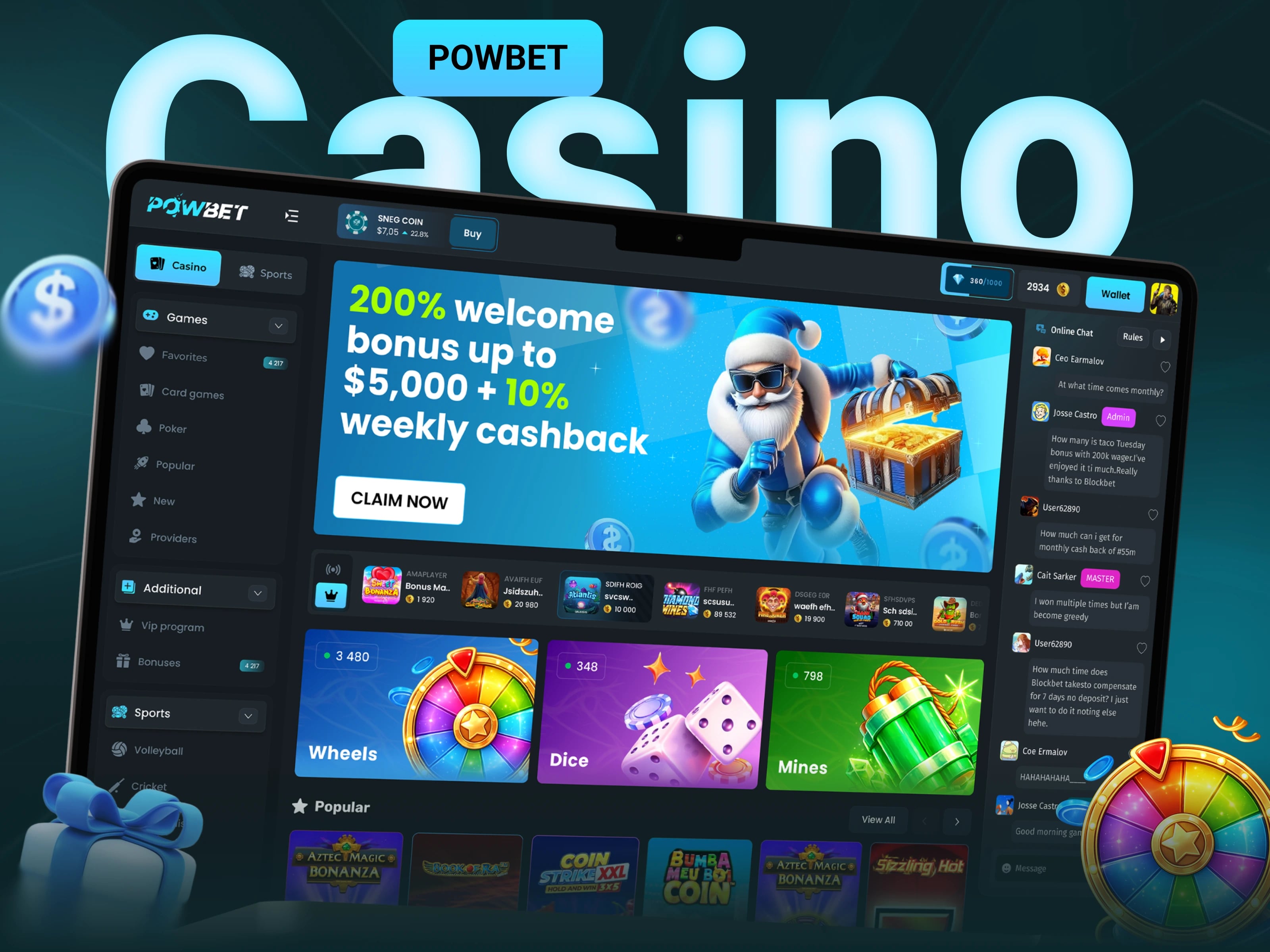 POWBET — Casino Gambling Website — UI/UX design screen 1